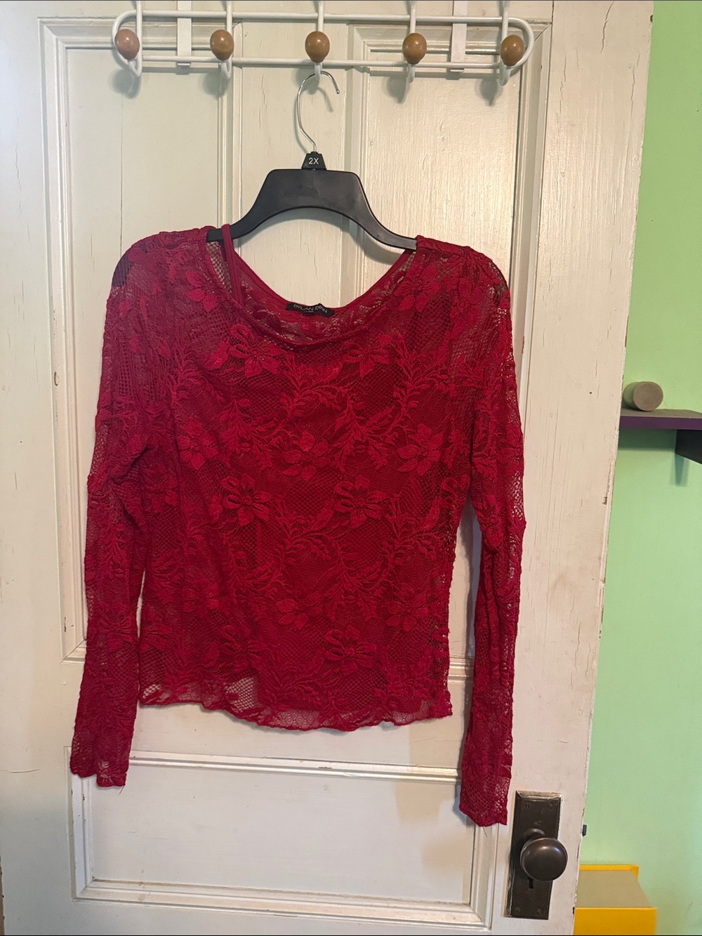 Women’s Red Lace Long Sleeve Top